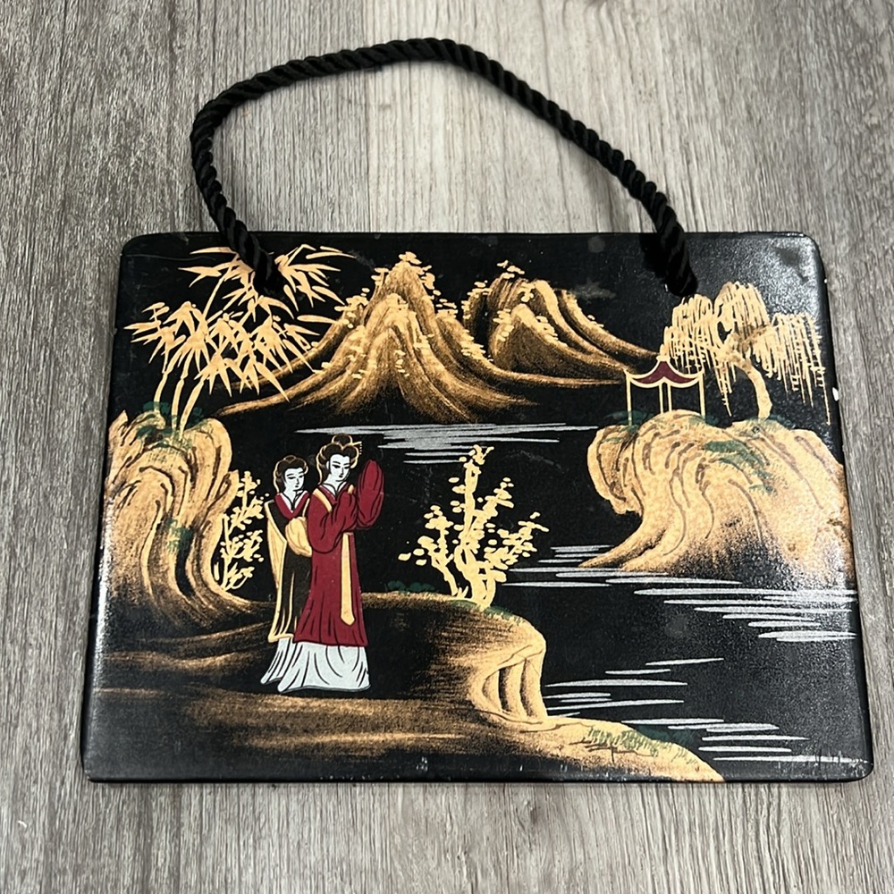 Vintage hand-painted ceramic Chinese art plaques, EUC - Picture 4 of 7